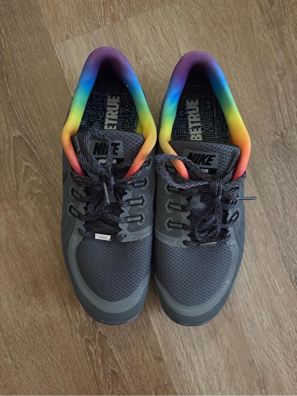 Nike Women’s Gray Athletic Shoes with Rainbow Collar - Picture 2 of 4